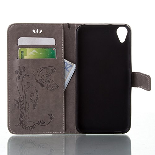 Funda HTC Desire 820 OuDu Carcasa de Billetera Casco Patr  n de Gofrado Caja Elegante Flor Mariposa Funda PU Cuero Carcasa Suave Protectora con Correas de Tel  fono Funda Arbol Flip Wallet Case Cover Bumper Carcasa Flexible Ligero Ultra Delgado Caja Anti Rasgu  os Casco Anti Choque Funda Soporte con Cierre Magn  tico y Ranura para Tarjetas - Gris-Plata  Regalo 1 Protector de pantalla 