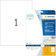HERMA 4375 Wetterfeste Folien-Etiketten DIN A4 transparent (210 x 297 mm, 25 Blatt, Polyesterfolie, matt) selbstklebend, bedruckbar, permanent haftende Klebefolie, 25 Klebeetiketten, durchsichtig