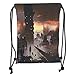 Produktbild Trsdshorts Drawstring Backpacks Bags,Fantasy,Science Fiction Abandoned City with Robot Walking Futuristic Digital Graphic,Dark Taupe Salmon Soft Satin,5 Liter Capacity,Adjustable String Closu