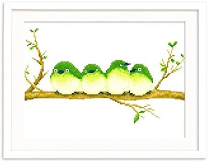 DOMEI Stamped Cross Stitch Kit, Four Bird Sitting on The Perch, 11.4 x 14.6 inches