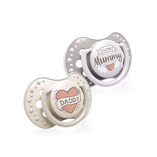 LOVI 2x Succhietto I love | Silicone | per Bambini 0-3 mesi | Coperchio Igienico Ciuccio | Protegge il riflesso di suzione | Tettarella dinamica | Può Essere Sterilizzato