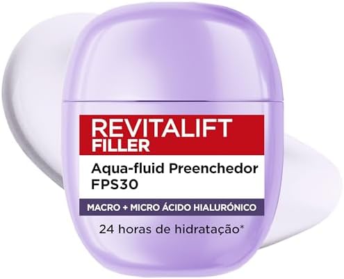 L'Oréal Paris Revitalift Filler Aqua-fluid SPF30, 24 ore di idratazione* con protezione solare, potenziato con acido ialuronico e 2% niacinamide, consistenza leggera, formato tascabile, 40 ml