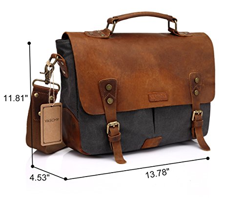 Vaschy Leder Umhängetasche Beiläufiger Echtes Unisex Messenger bag Laptop Schulterbeutel Rucksack mit abnehmbarem Bügel - 3