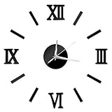 NectaRoy DIY Große Wanduhr Big Armbanduhr Aufkleber 3D Spiegel Aufkleber Römischen Ziffern Mute Wanduhr Home Office Abnehmbarer Dekoration (Schwarz)