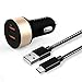 Price comparison product image iVoler Car Charger, 36W Quick Charge [2* QC 3.0 Port] Fast USB C Car Adapter with Nylon Braided Rapid Charging Type C Cable for Samsung, Huawei, Asus, Nokia and Other USB Devices (Black/Gold)