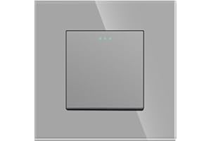 JIMEIDA Interruptor de luz de 1 banda, 2 vías, interruptor de botón basculante moderno, panel de pared gris de cristal con puntos de fósforo, 10 A, 250 V