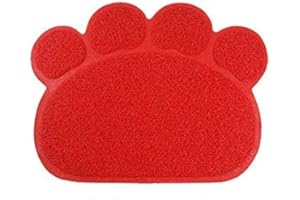 KINGCOO Pet Cat Litter Mat, PVC Paw Shape Pet Dog Cat Puppy Kitten Dish Bowl Food Water Placemat Mat,Litter Trapper Mat,30X40CM (Red)