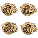 Diya Set of 4 pc in Metal om Shape Antique Golden Finish by Handicrafts Paradise