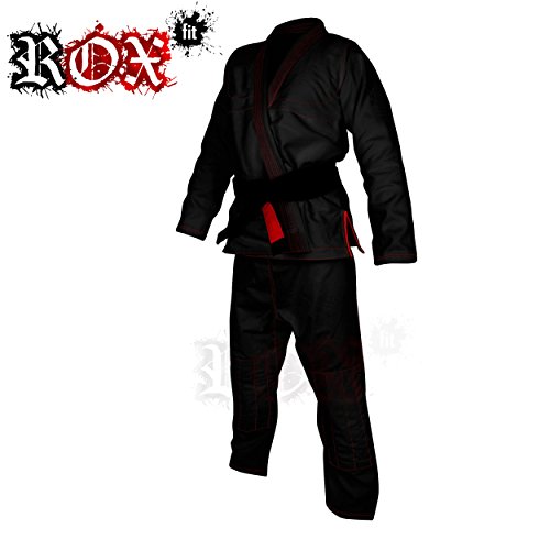 ROX Fit BJJ Gi pour la Concurrence Jiu Jitsu brésilien Gi Compétition Kimono - Noir avec Coutures Rouges, A0, A1, A2, A3, A4, A5, A6