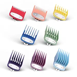 8 Professional Hair Clipper Guards Cutting Guides Combs with Metal Clip - Universal Clipper Guards Set - Color Coded Clipper Combs Replacement - 1/16