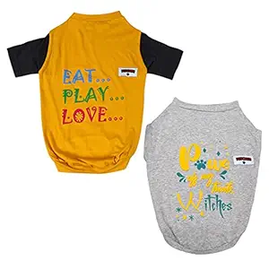 FETCHER Grey & Yellow Premium Dog and Cat Summer T-Shirts for Small Breeds (Set of 2) (Large)