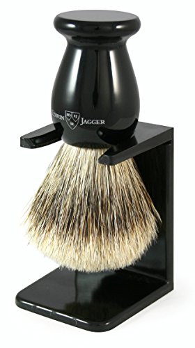 Edwin Jagger Best Badger Shaving Brush with Drip Stand - Large, Imitation Ebony