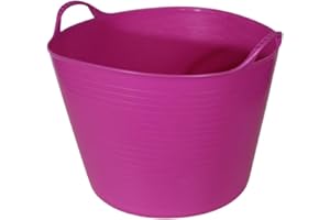 KEROPPA - Capazo 42 litros, Espuerta de Goma con Asas para Obras Recolección de Frutos Fabricado en España Uso Doméstico y Profesional Robusto Resistente Rosa