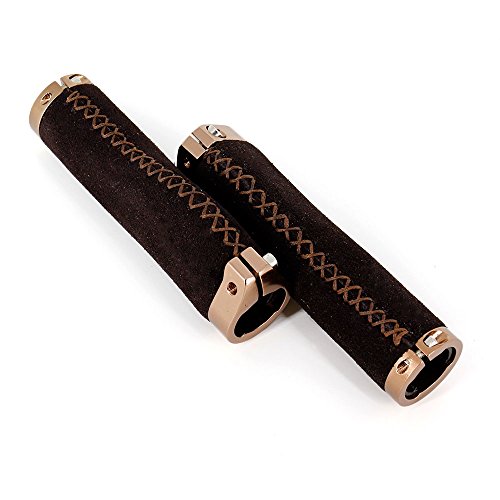 Top Elecs Fahrrad MTB Fahrrad Lock-on Comfort Leder Lenkerhandgenäht Griffe (Flat Leder) - 5