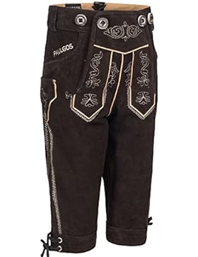 PAULGOS Kinder Trachten Lederhose + Träger, Echtes Leder, Kniebund in 2 Farben Gr. 86-164