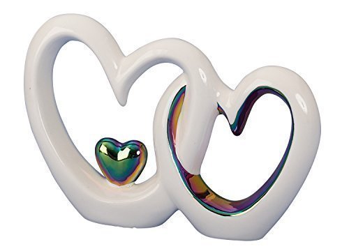 Moderne Herz Skulptur aus Keramik weiß/mehrfarbig Höhe 13 cm Breite 19 cm
