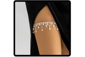 Danshinbow Chaîne de jambe en cristal avec perles - Bijoux en argent - Chaîne extensible avec strass - Accessoires de corps pour femme, taille unique, Alliage, Strass