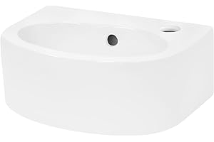ECD Germany Lavabo à Poser de Salle de Bain, 335x255x130 mm, Trou de Robinet à Droite, en Céramique, Blanc, Vasque Suspendu Évier Arrondie, Lave-Mains avec Trop-Plein, sans Vanne de Vidange