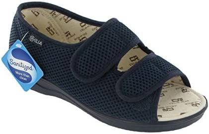 Ladies Extra Wide (EEE) Fit Touch Fastening Slippers Navy