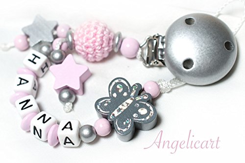 Preisvergleich Produktbild Schnullerkette Mädchen Name Schmetterling Rosa