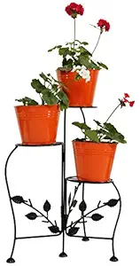 Green Gardenia Iron 3 Step Planter Stand/Pot Stand with Metal Planter (Orange)