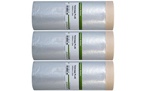 3 x Colorus Masker Tape PLUS Feinkrepp 140cm x 33m Cover Quick Abdeckfolie für den Inneneinsatz auf glatten und leicht rauen Untergründen