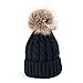 Produktbild Winter Beanie Mütze Damen Mädchen Strickmütze Wurm Style Gestrickt Wintermütze mit Fellbommel Bommelmütze Hat Ski Snowboard.