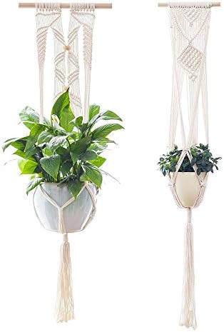 Plant Hanger,ATKKE Macrame Wall Plant Hanger Indoor Hanging Planter Basket Cotton Rope vintage-inspired 42Inch,4 Legs,Set of 2