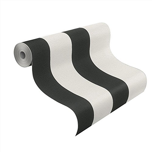 Vliestapete Streifen Gestreift weiß schwarz Tapete Rasch Prego 700275 - 2