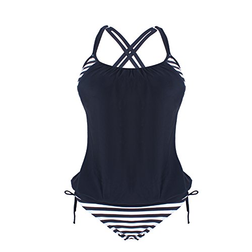 FeelinGirl Damen Tankini Bikini Set Streifen Badeanzug Swimsuit