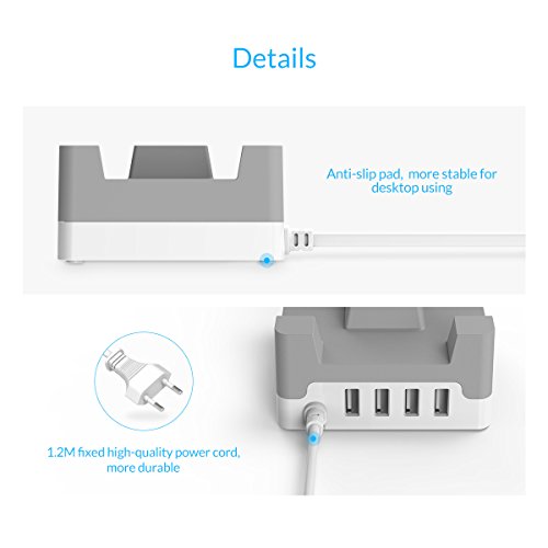 ORICO 20W 4-Port Smart USB Ladestation mit Ständer, Schnell-Ladegerät, für Smartphone Tablet und mehr - 6