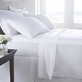 [hachette] (FOUR) 4FT SMALL DOUBLE SIZE WHITE 100% EGYPTIAN COTTON FITTED SHEET IN 200 THREAD COUNT 200TC PLAIN