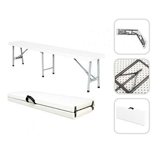 Todeco - Klappbarer Bank , Garten Klappbank - Sitzplätze: 2 bis 4 Personen pro Bank - Maximale Belastbarkeit: 300 kg - 183 x 43 x 30 cm, Weiß, In der Mitte klappbar, 2er Pack