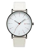 JSDDE Uhren,Unisex Einfache Armbanduhr PU Leder Armband 3ATM Wasserdicht Analog Quarz Uhr,Weiß+Weiß