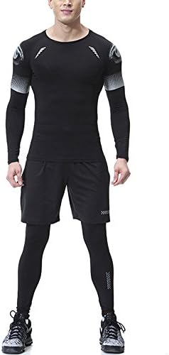 Moollyfox Mens Long Sleeve Compression Baselayer Tops + Shorts + Tight Trousers Black2 XL