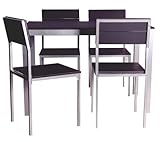 Conjunto compuesto por una mesa y 4 sillas en melamina de color negro y estructura metálica color gris.