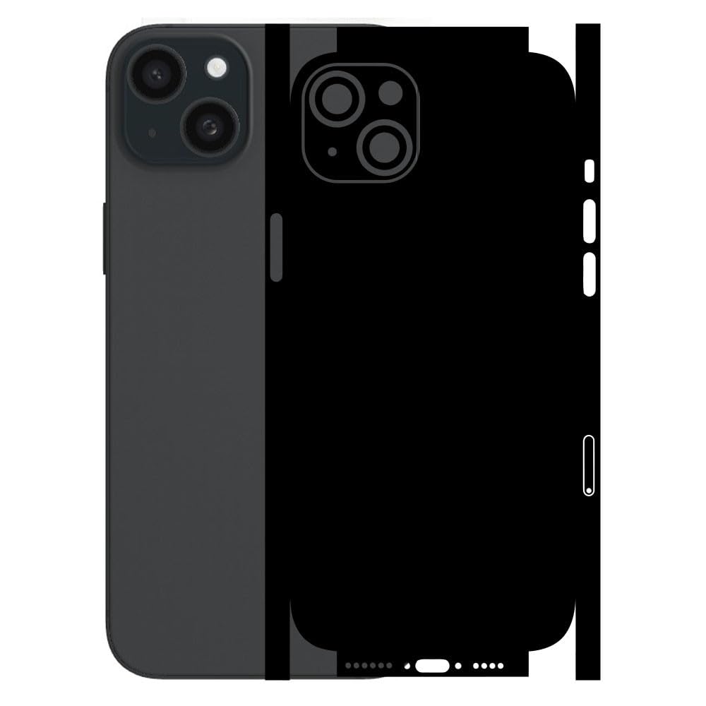 AtOdds - Compatible for iPhone 15 Plus - Mobile Back Skin Sticker - Lamination - Back Screen Guard Protector Film Wrap (Coverage - Back+Camera+Sides) (Design - Matte Black)