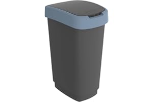 Rotho Twist Mülleimer 50l mit Deckel, Kunststoff, schwarz/blau