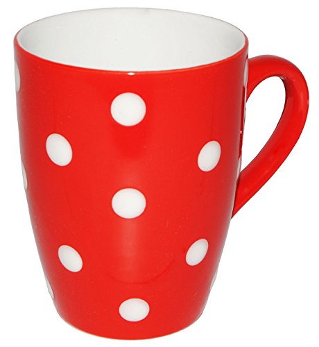 Henkeltasse / Kaffeetasse - " Punkte - ROT & weiß " - groß - 300 ml - Porzellan / Keramik - Teetasse - Trinktasse mit Henkel - Mikrowellengeeignet - gepunktet / Polka Dots - Tasse Becher - Porzellantasse - Tassen / Kaffeetassen - Henkeltassen - Keramiktasse lustig - Punkt rote - Kaffeebecher - Teetassen - Henkelbecher