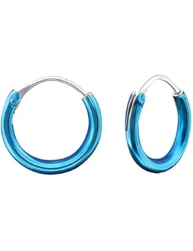 Ein Paar Blaue Extra Kleine (Winzig: 1 cm) Huggie Creolen aus Sterling Silber