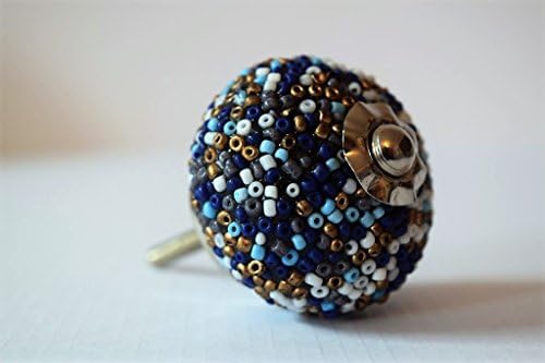 Beaded Blues, Browns, Gold &amp; White Door Knob Vintage Shabby Chic Cupboard Drawer Pull Handle