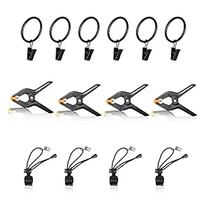 FUDESY Backdrop Clips Clamps - 14 Packs, Include 4 Heavy Duty Spring Clamps, 6 Curtain Clips Backdrop Rings, 4 Background Clips Holder for Photography Backdrop Stand, Photo Studio