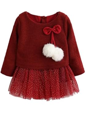sunnymi Lässig Baby★Mädchen Langarm Bowknot Strickwolle Netzgarn Kleid★Newborn Party Kleidung