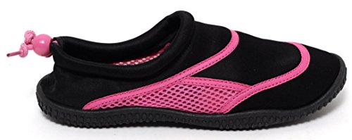 Neopren Damen Mädchen Aquaschuhe Badeschuhe schwarz pink - 2