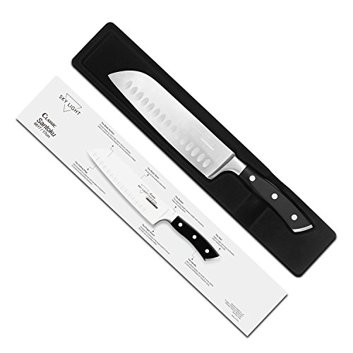 SKY LIGHT Santokumesser 17 cm Kochmesser Küchenmesser Allzweckmesser Hohlkantiges Kochgeschirr, Schärfsten Klinge Hochkohle Rostfreier Stahl Rutschfest Griff Hackmesser, Ergonomischer rutschfester Griff - 7