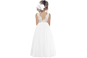 Odizli Blumenmädchenkleider Prinzessin Kleid Mädchen Kinder Ärmellos Spitze Rückenfreies A-Linie Tüllkleid Festlich Hochzeit Erstkommunion Geburtstag Abendkleid Lang Ballkleid