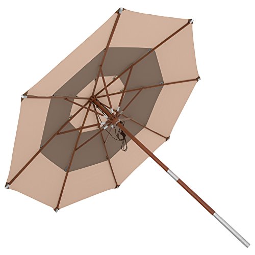 anndora Sonnenschirm 3 m rund Gartenschirm Holzschirm – 3 lagig Sand Beige - 2