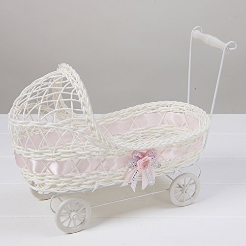 Wicker Pram Hamper for Baby Shower Gifts for Boy or Girl Basket (Pink)
