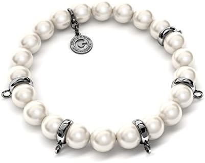 GIORRE ¤ New Flexible Bracelet With Pearls (swarovski Pearl) For 5 Charms ¤ Sterling Silver 925 ¤ Circuit : ~18,0 cm (additional 2 pearls) | PEARL : SWAROVSKI CREAM | SILVER : Black Rhodium Plating