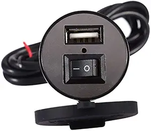 Mobile USB Charger with Switch for Bike, Motorcycle and Cars, Silicone Waterproof, Power Adapter Socket, 5v-2A -Black